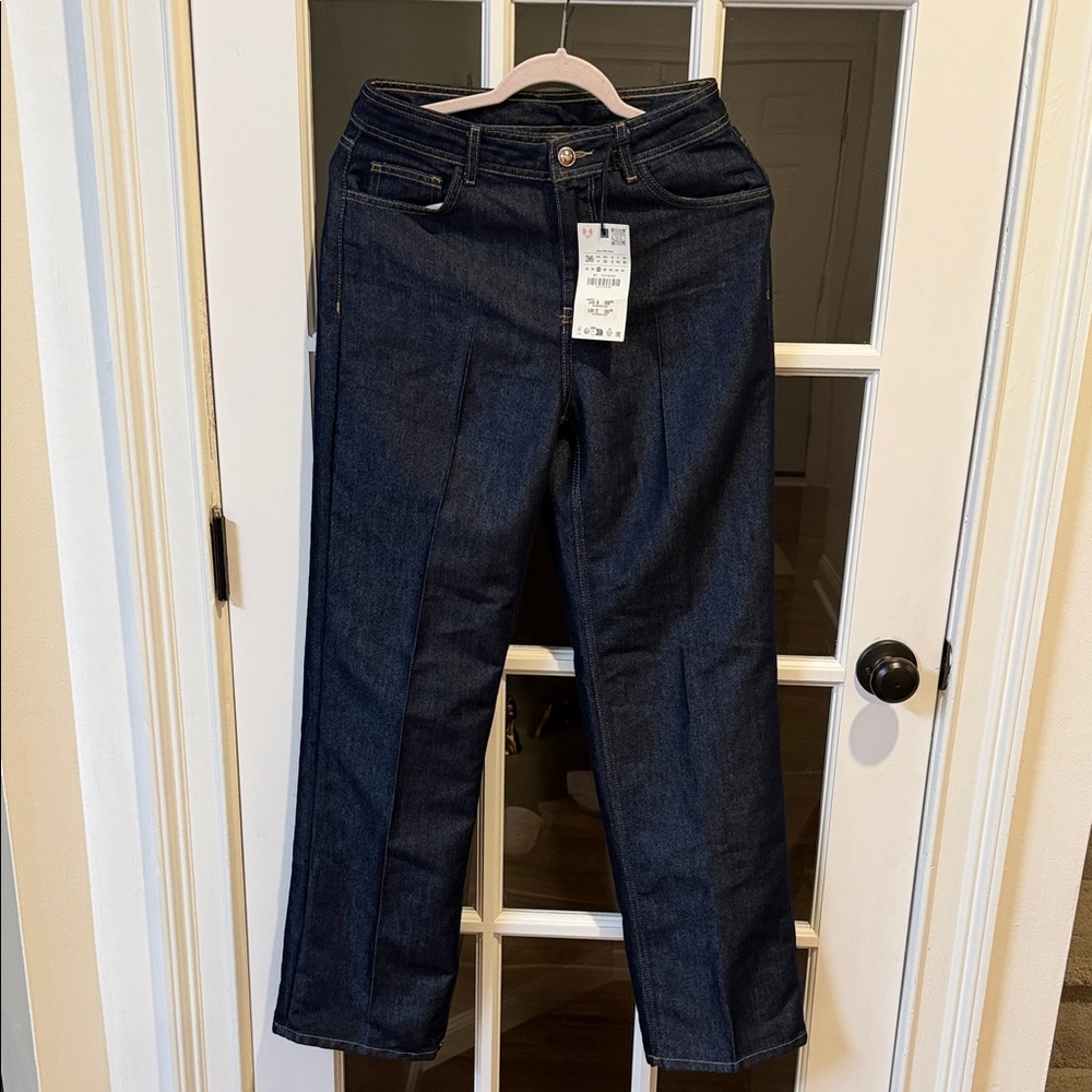 Zara Women's High Rise Jeans in Dark Blue
